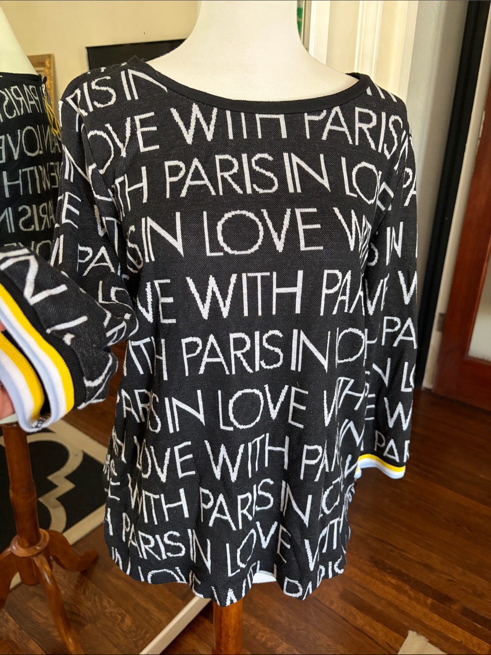 Street One “In Love With Paris” Graphic Sweater Top Black White French Chic